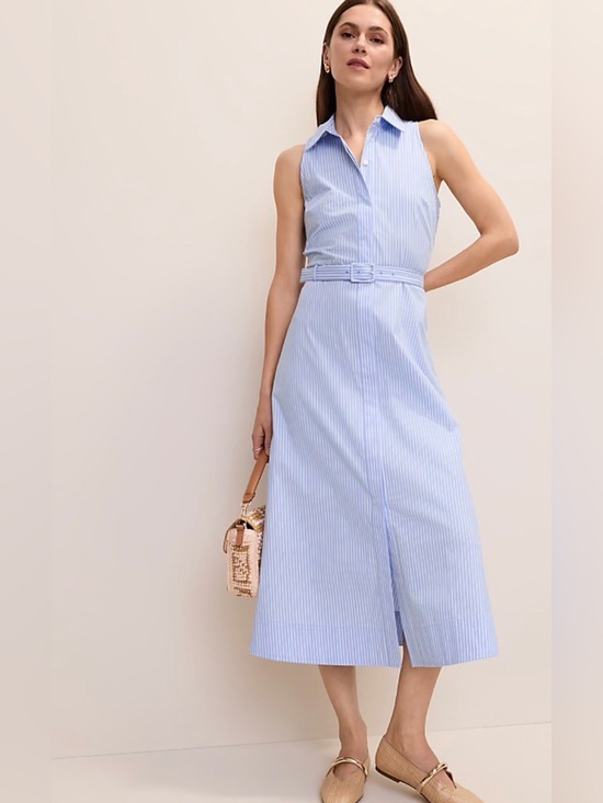Ann Taylor Dresses & Skirts - Ann Taylor Light Blue Pinstripe Midi Shirt Dress with Belt NWT